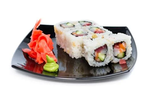 Sushi rolls on a white Stock Photos