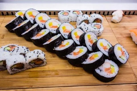 Sushi row Stock Photos
