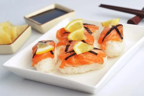 Sushi with salmon Stock Photos
