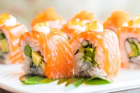 Sushi salmon roll Stock Photos
