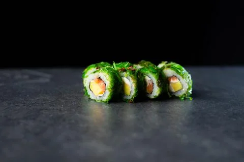 Sushi with salmon on a stand Stock Photos