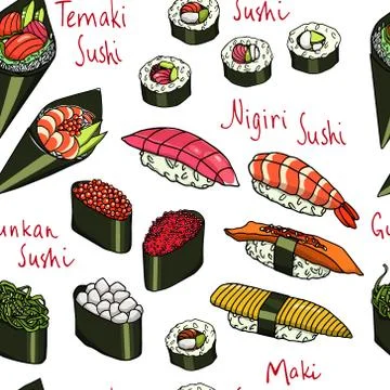 Sushi seamless pattern Stock Illustration