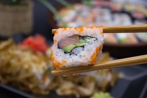 Sushi Selection with Chopsticks Stock Photos