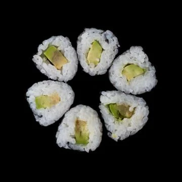 Sushi served on a black background with reflection. Foto stock