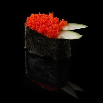 Sushi served on a black background with reflection. Foto stock