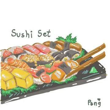 Sushi Set With Chop Sticks 스톡 일러스트