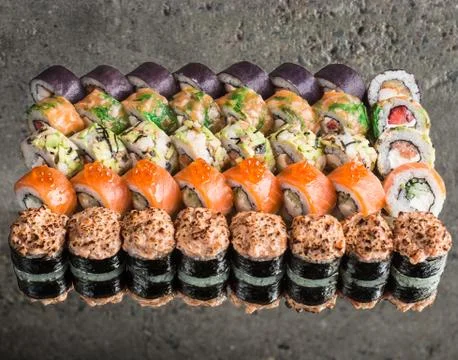 Sushi set on concrete background Stock Photos