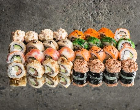 Sushi set on concrete background Stock Photos