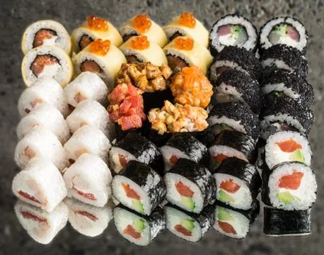 Sushi set on concrete background Stock Photos