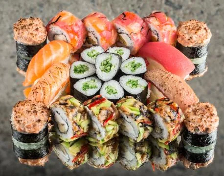 Sushi set on concrete background Stock Photos