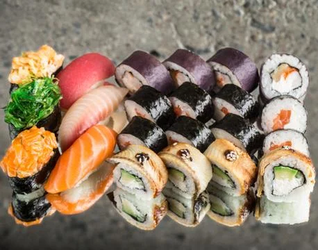 Sushi set on concrete background Foto stock