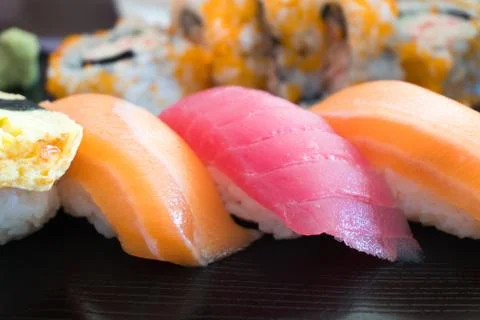 Sushi set from different fish Stock Photos