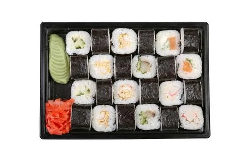 Sushi set of different rolls on a white background isolated Stock Photos