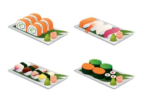 Sushi set on dish Stock Illustration
