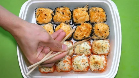 Sushi set on green background. Clouse up. Stock Footage 122398026