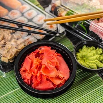 Sushi set in the package Stock Photos