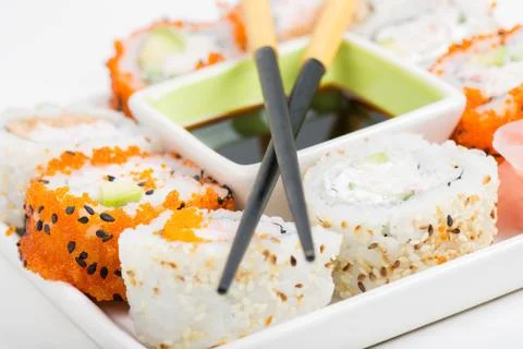 Sushi set in the plate Stock Photos
