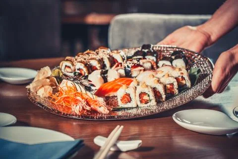 Sushi set in the restaurant Stock Photos