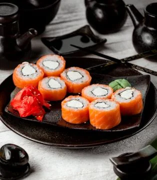 Sushi set with salmon on the table Stock Photos