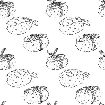 Sushi set seamless pattern. Vector illustration isolated on a white backgro.. Stock Illustration