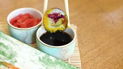 Sushi set served. Top view of seafood Stock Footage 245561042
