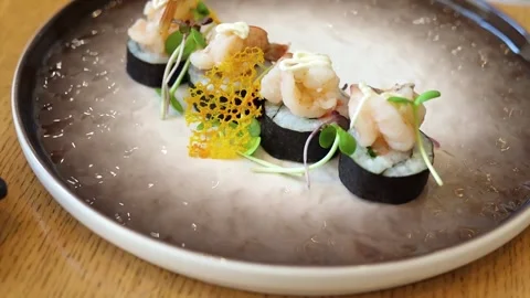 Sushi set served. Top view of seafood Stock Footage 245561044