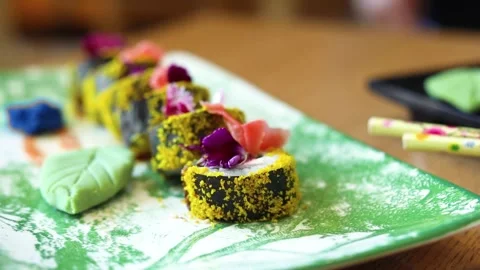 Sushi set served. Top view of seafood Stock Footage 245561055