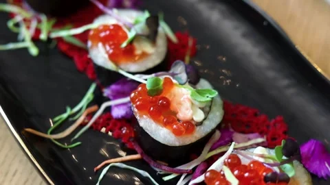 Sushi set served. Top view of seafood Stock Footage 245561067