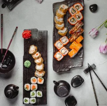 Sushi set on the table Stock Photos
