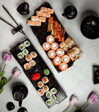 Sushi set on the table top view _____ Stock Photos