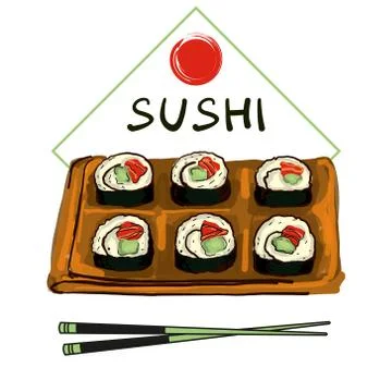 Sushi set vector image. Japanese delicious food. Stock Illustration