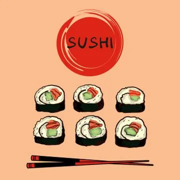 Sushi set vector image. Japanese delicious food. Stock Illustration