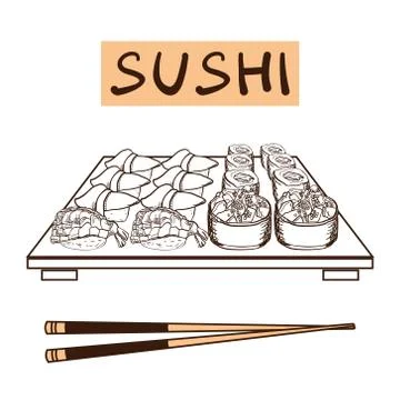 Sushi set vector image. Japanese delicious food. Stock Illustration