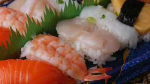Sushi sets in plastic box trays. Stock Footage 304659029