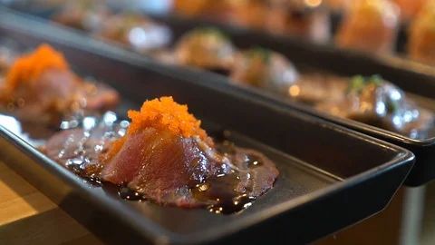 Sushi Shrimp eggs Video stock 128609521