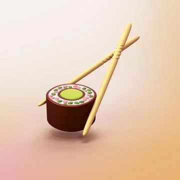 Sushi with sticks - stylized 3d CGI icon object Stock Illustration