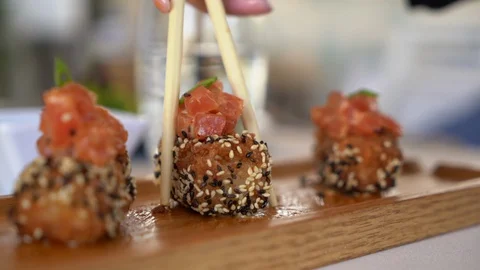 Sushi take eat Stock Footage 128442420