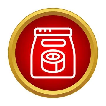 Sushi takeout delivery packaging icon on red background Stock Illustration