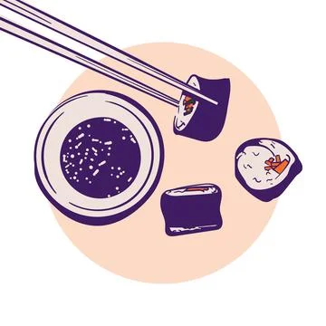Sushi template in maki sushi type design with chopstick and soy sauce chili.. Stock Illustration