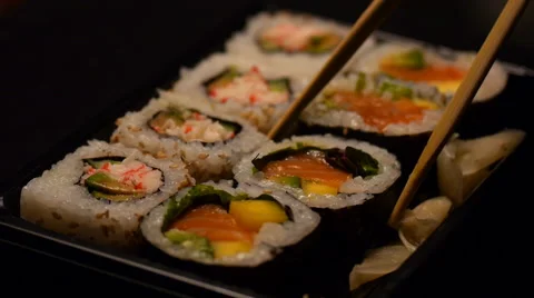 Sushi on tray, close up Stock Footage 61919192