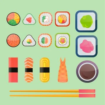 Sushi vector flat icons set Stock Illustration