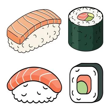 Sushi vector illustration with salmon maki and nigiri flat design Stock Illustration