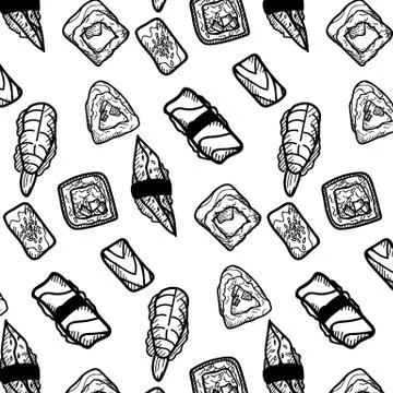 Sushi vector sketch set. Hand drawn design elements Stock Illustration