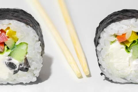 Sushi on a white background close up Stock Photos