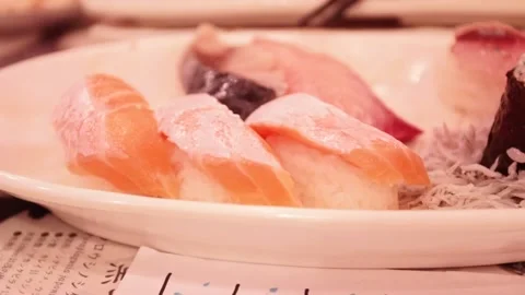 Sushi on a White Plate Stock Footage 160814616