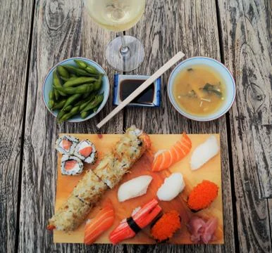 Sushi on wood table Stock Photos
