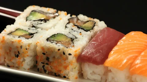 Sushis rotating close up in studio 動画素材 35829920