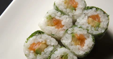 Sushis rotating close ups on black background 4K Video stock 260137969
