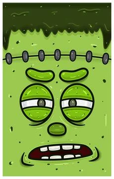 Suspecious Expression of Frankenstein Face Character Cartoon. Wallpaper, Co.. Stock Illustration