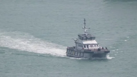 Suspected migrants are brought into Dover onboard a Border Force vessel Stock Footage 311655813